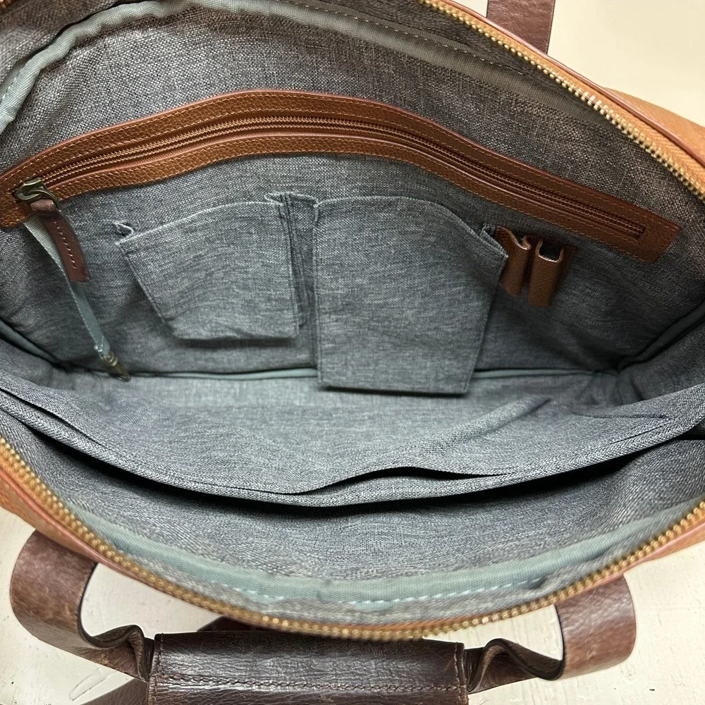 Johnston & Murphy Mens Brown Leather Briefcase Laptop Messenger‎ Bag Two Tone